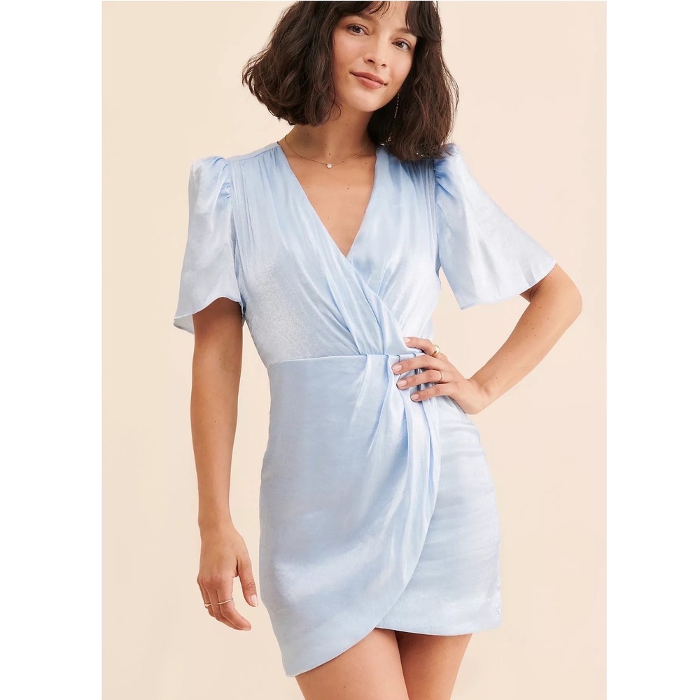 Elliatt Jordyn Mini Wrap Dress Shimmery Blue size Small